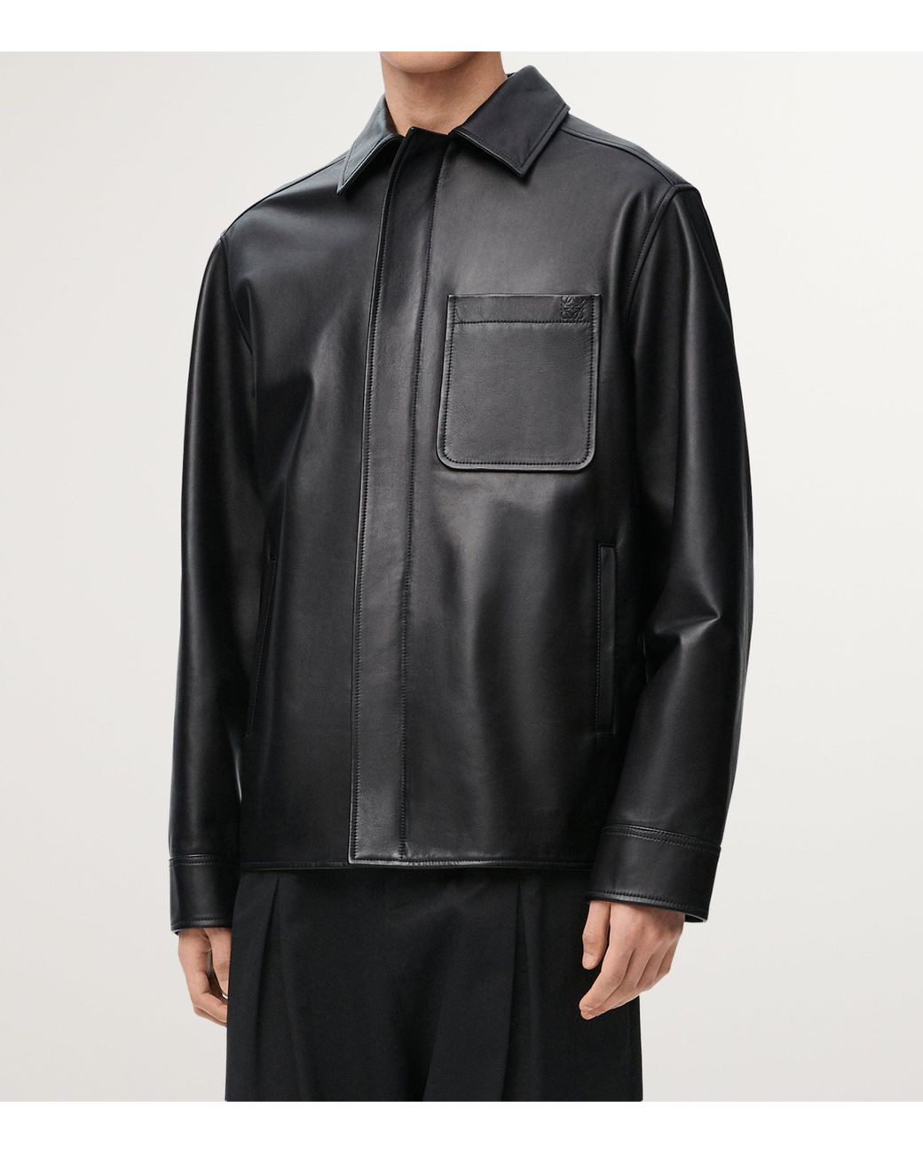 Loewe Black Leather Shirt Jacket for men