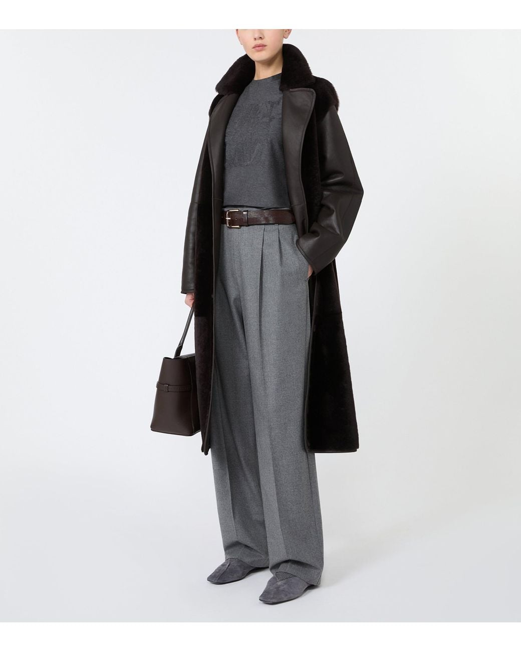 Max Mara Gray Stretch-Cashmere String-Belt Trousers