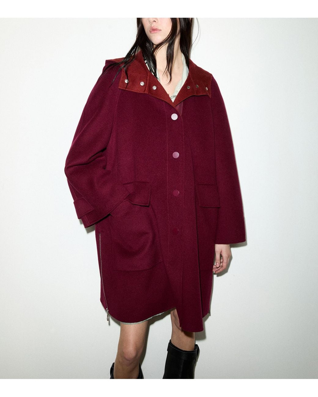 MAX&Co. Red Wool Hooded Coat