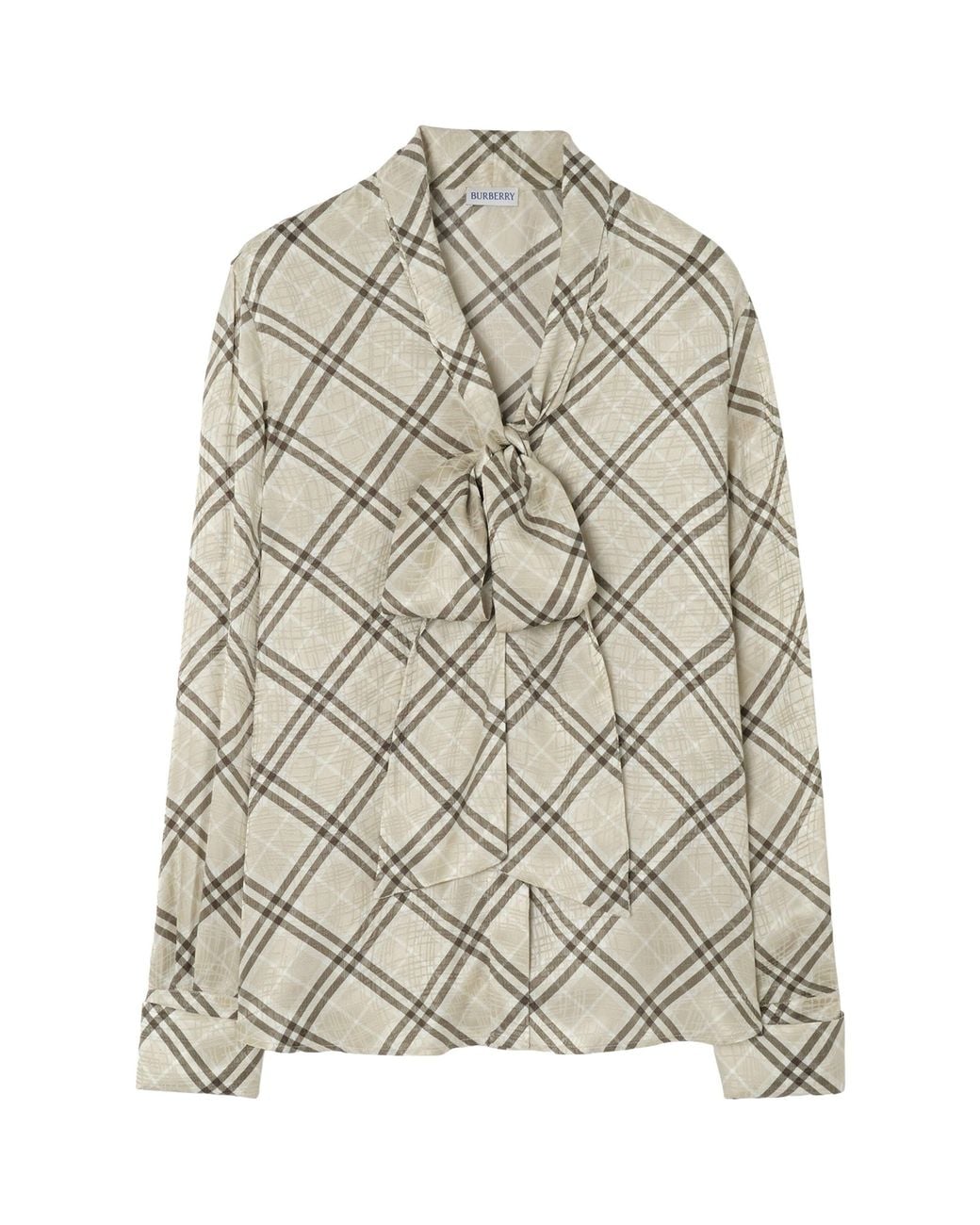 Burberry White Silk-Blend Check Scarf Blouse
