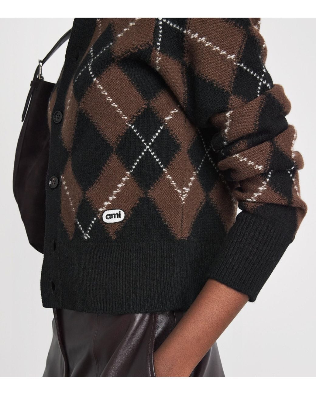 AMI Black Wool Argyle Cardigan