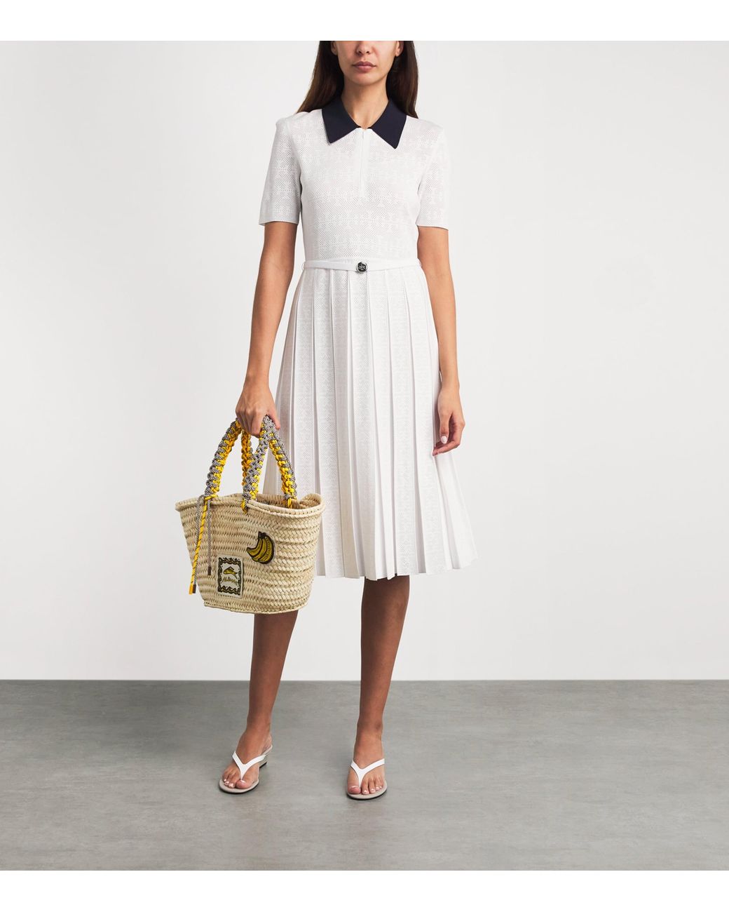 Tory Burch White Pointelle-Knit Midi Dress