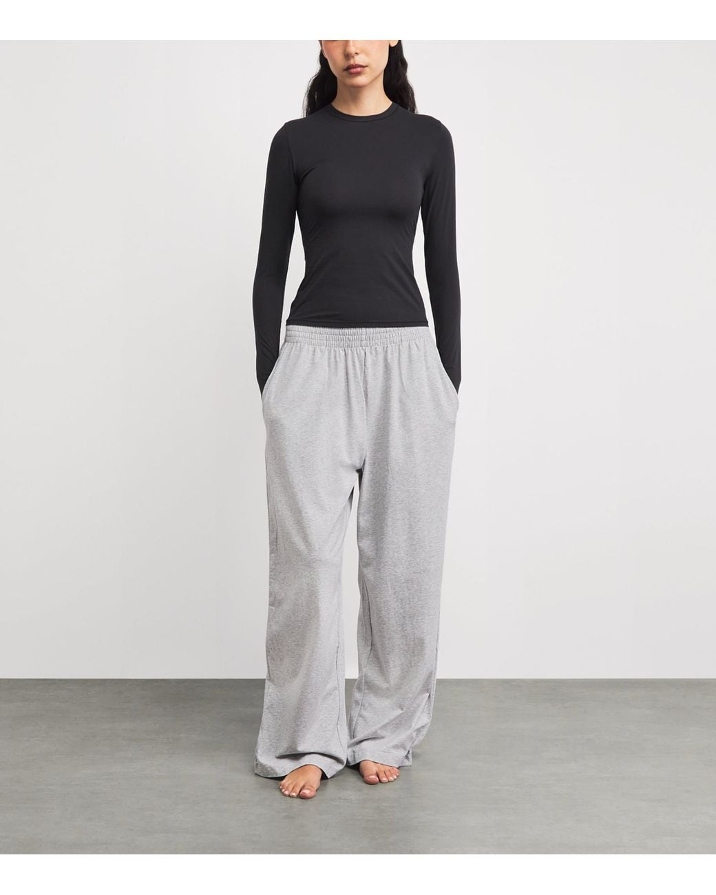 Skims Gray Stretch-Cotton Wide-Leg Sweatpants