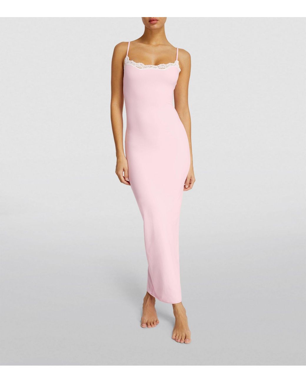 Skims Fits Everybody Lace-trim Slip Dress in Pink | Lyst