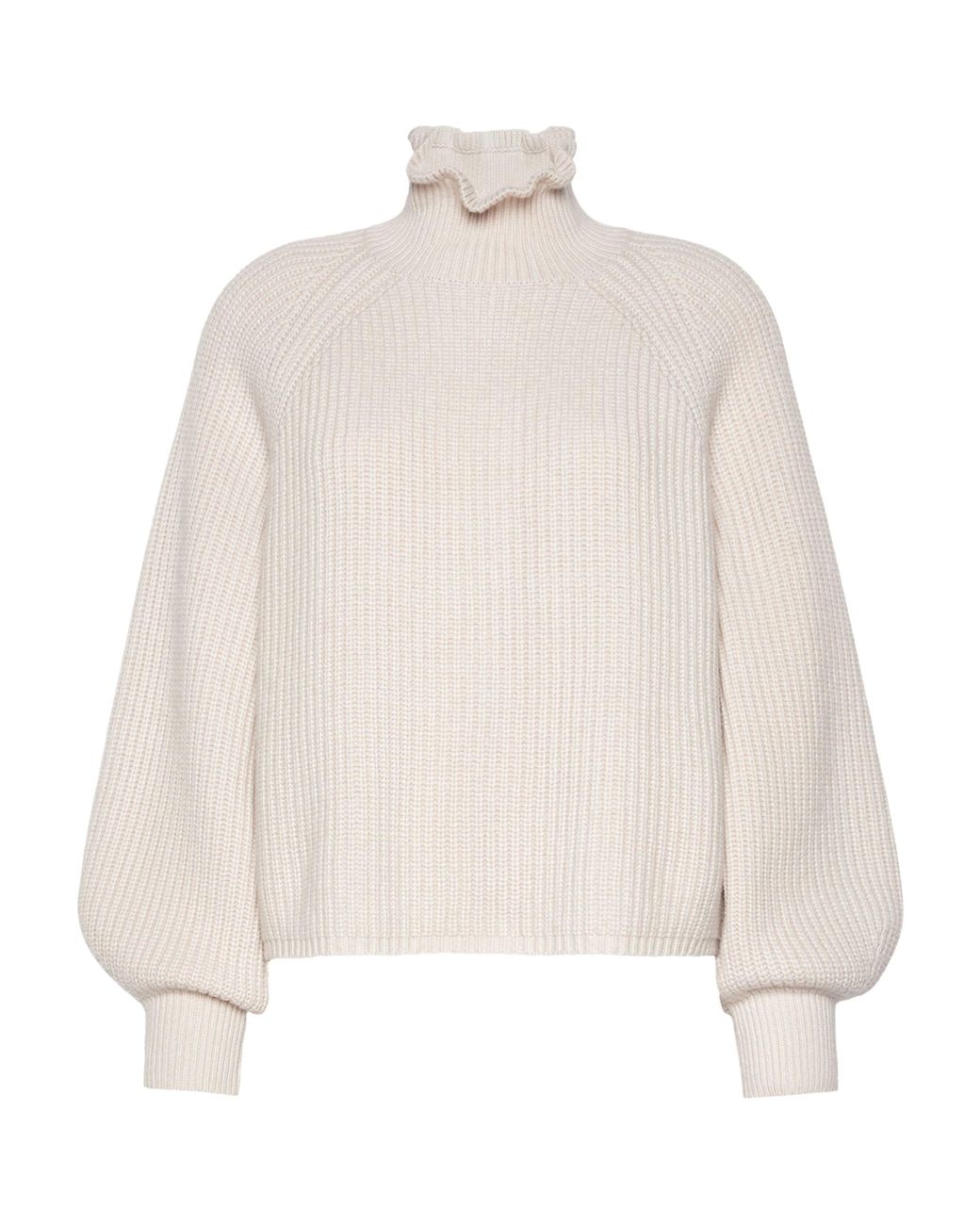 Max Mara White Wool-Cashmere Ruffle-Neck Sweater