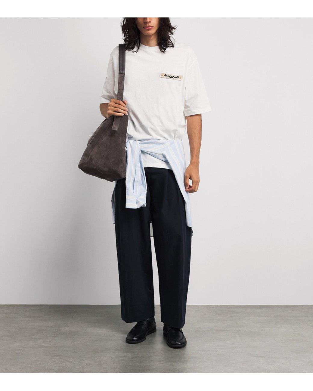 Jacquemus White Cotton Crochet Logo T-Shirt for men