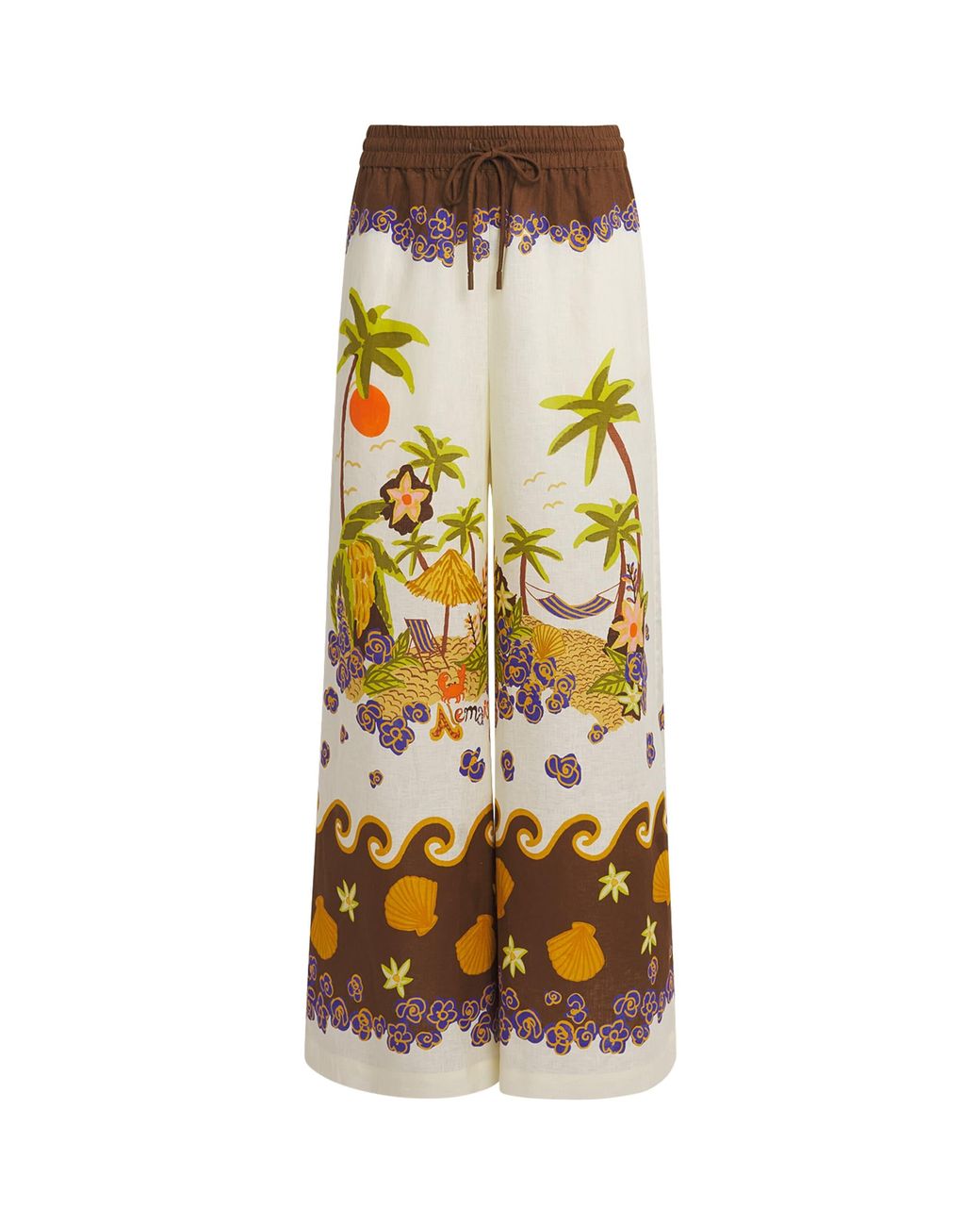 ALÉMAIS Metallic Linen Island Cove Wide-Leg Trousers
