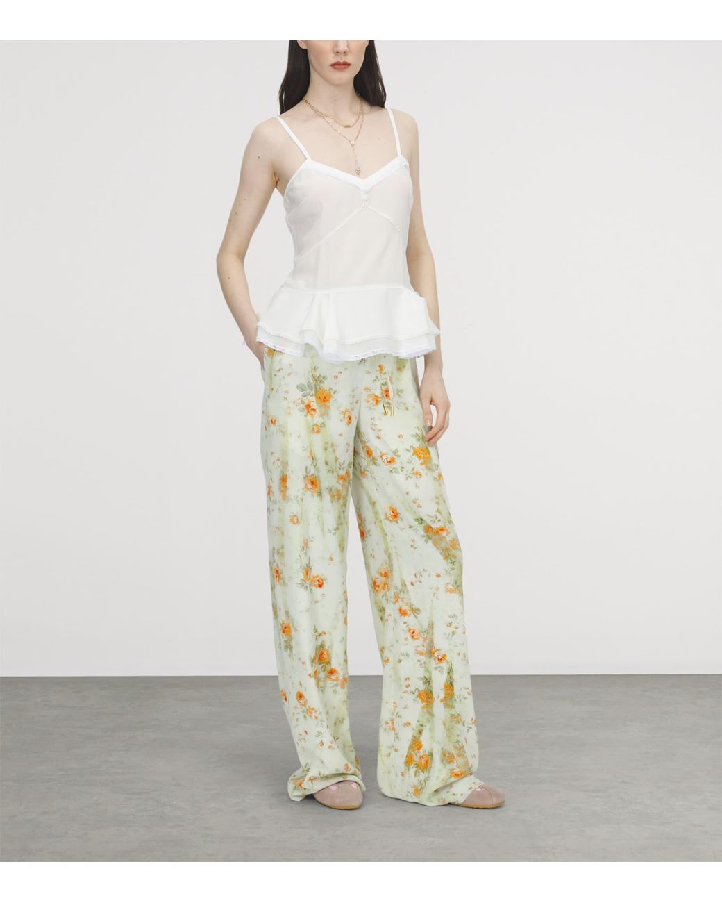 McQueen White Silk Peplum Cami Top