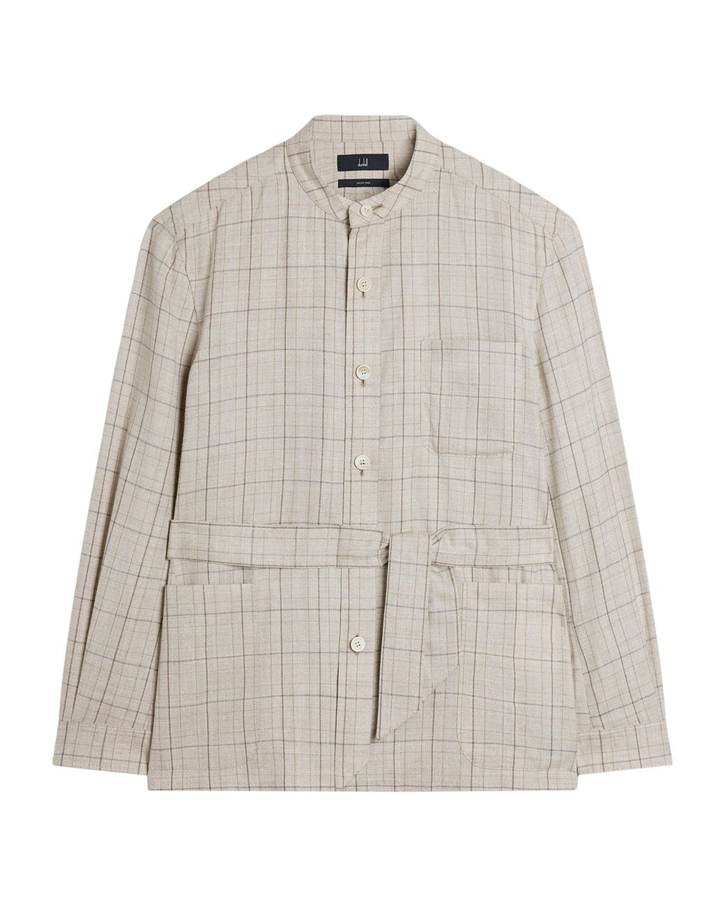 Dunhill Natural Wool-Silk-Linen Check Belted Jacket for men