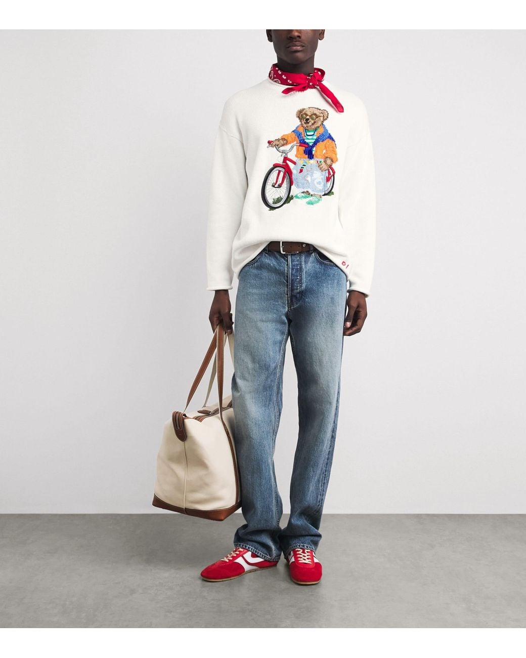 Polo Ralph Lauren White Cotton Embroidered Polo Bear Sweater for men
