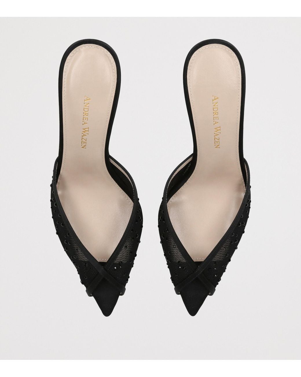 Andrea Wazen Black Mesh Katy Glitz Mules 75