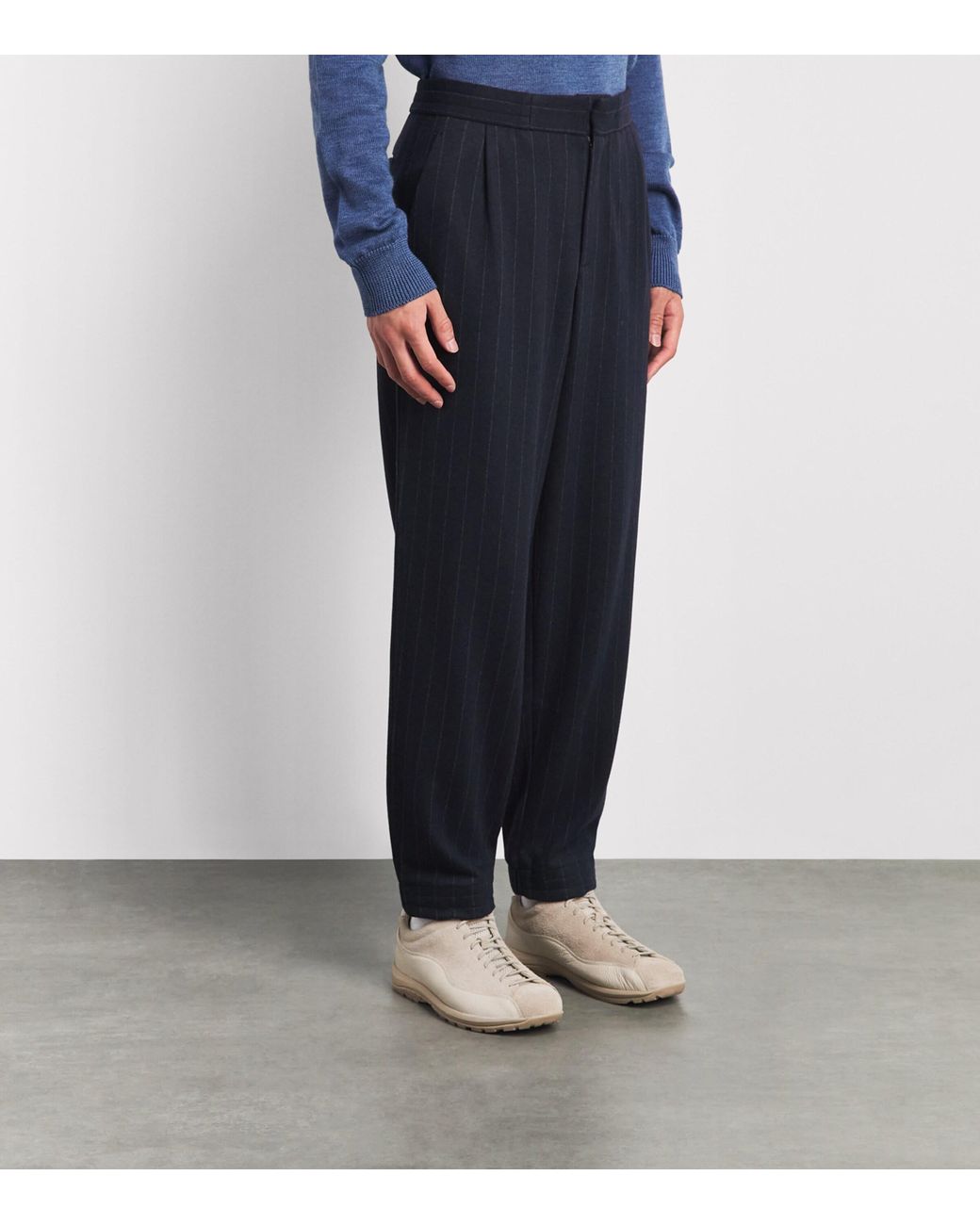 Sease Blue Wool-Cashmere-Blend Pinstripe Trousers for men