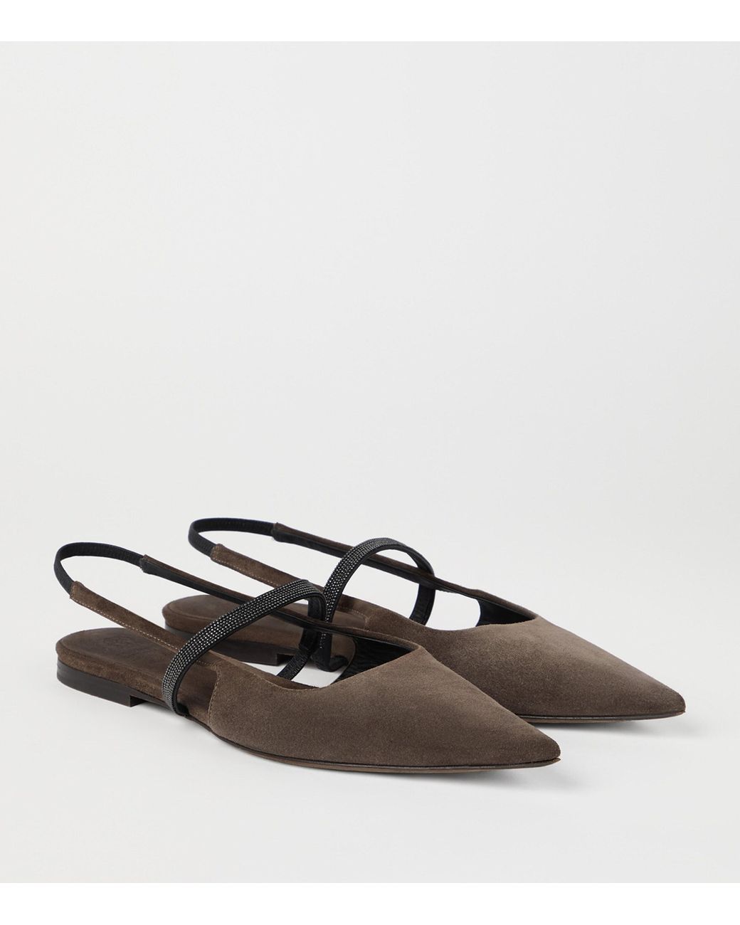 Brunello Cucinelli Brown Suede Slingback Flats