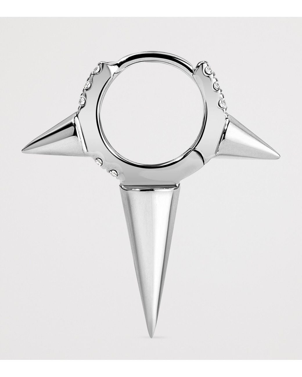 Maria Tash White Triple Long Spike Diamond Eternity Single Hoop Earring