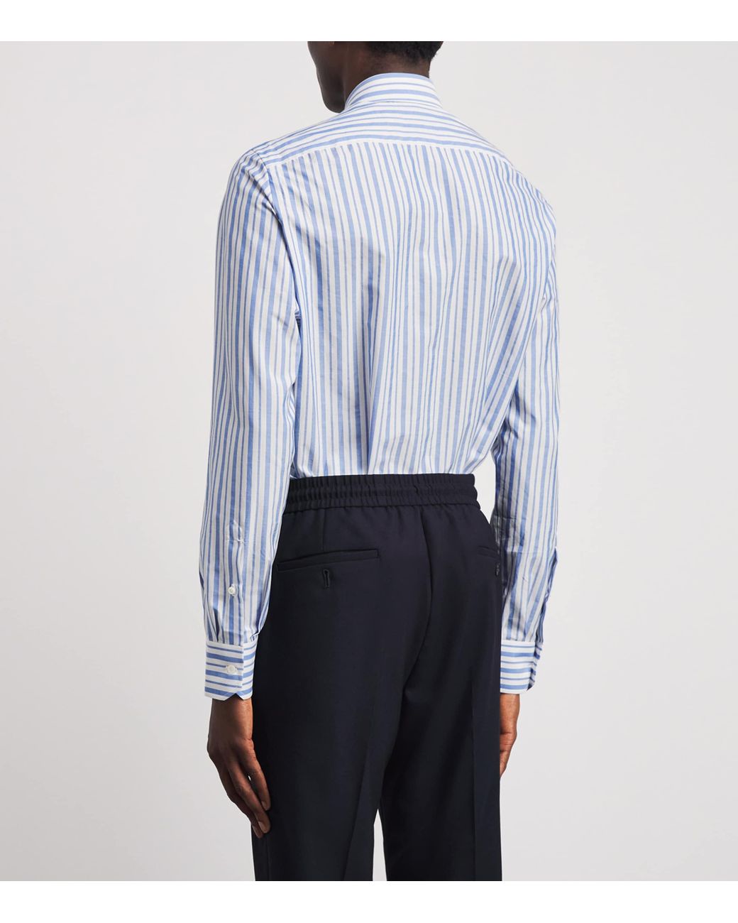 Isaia Blue Cotton Stripe Shirt for men