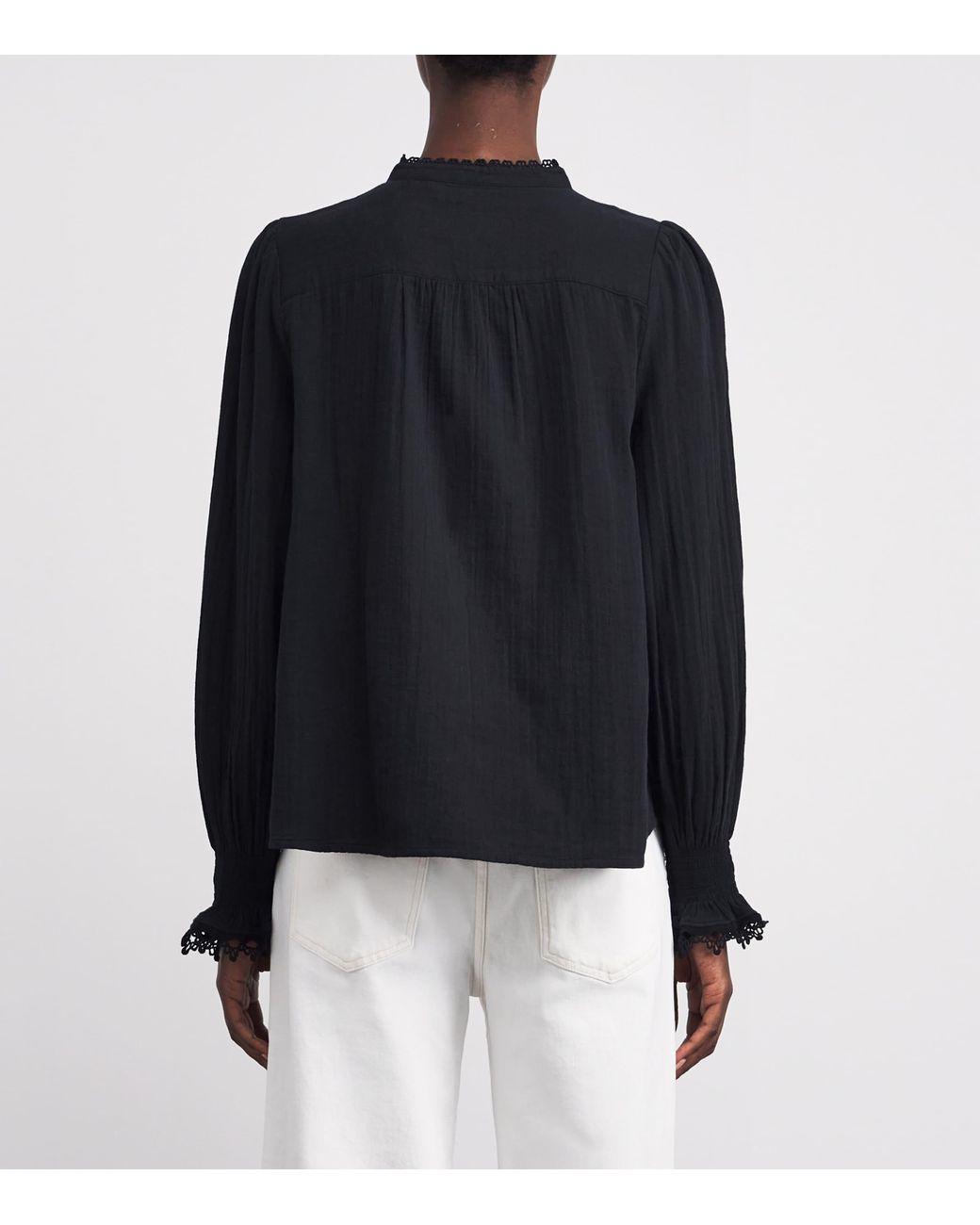 ME+EM Black Cotton Embroidered Blouse