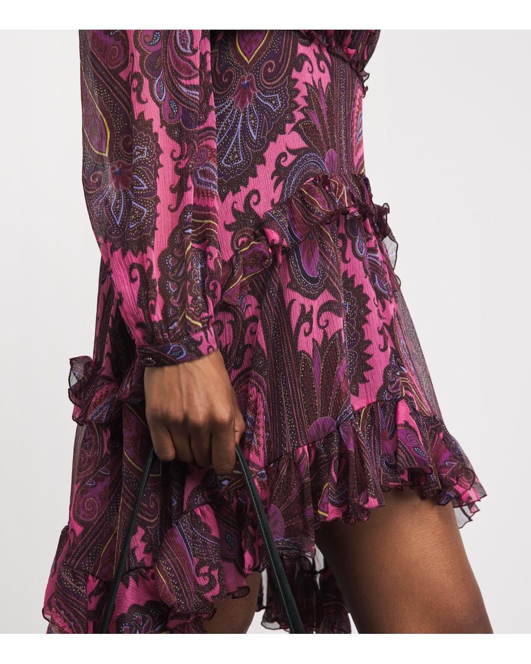 Etro Purple Silk Chiffon Paisley Mini Dress