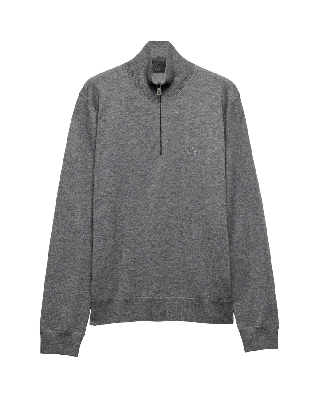 Prada Gray Cashmere-Silk Quarter-Zip Sweater for men