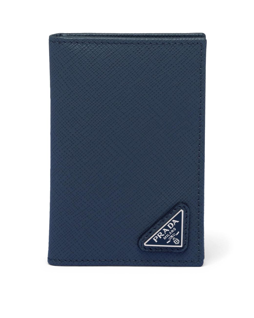 Prada Blue Saffiano Leather Bi-Fold Card Holder for men