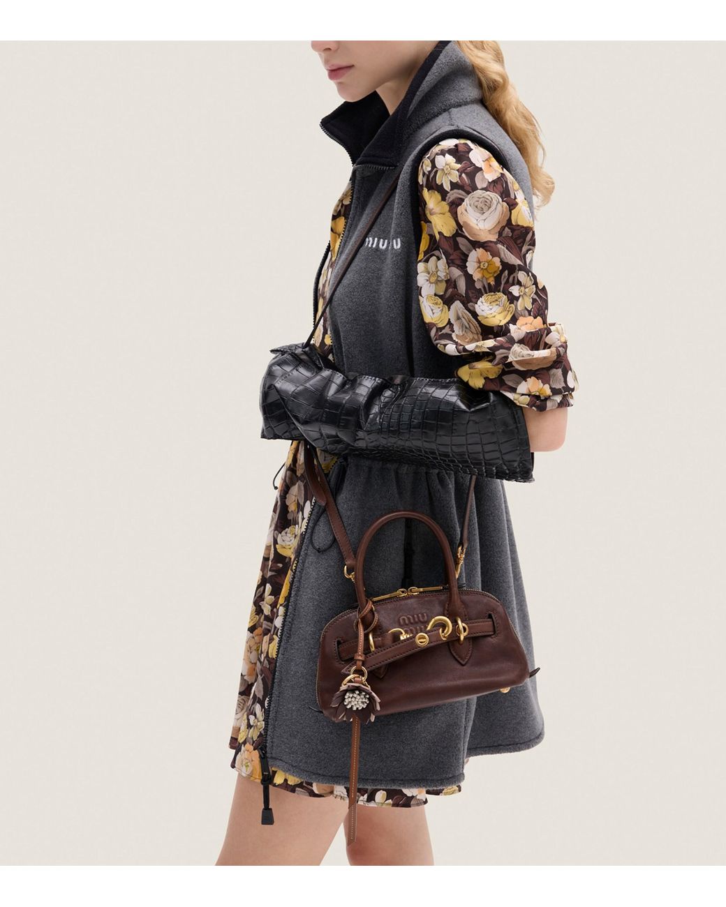 Miu Miu Brown Mini Nappa Leather Aventure Top-Handle Bag