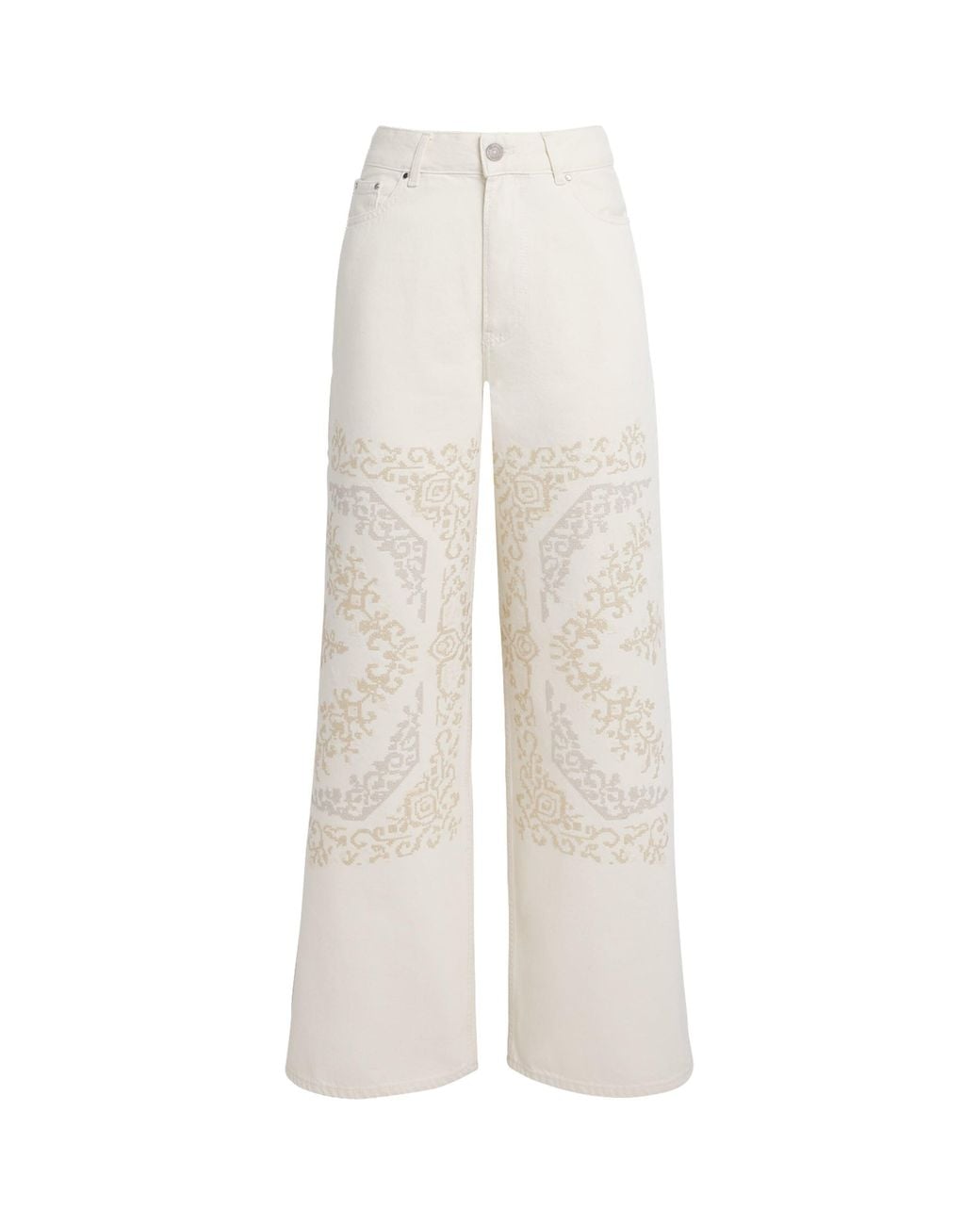 Claudie Pierlot White Embroidered Wide-Leg Jeans