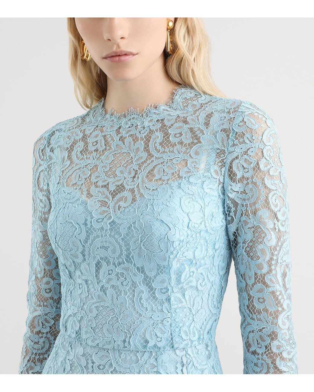 Dolce & Gabbana Blue Lace Midi Dress
