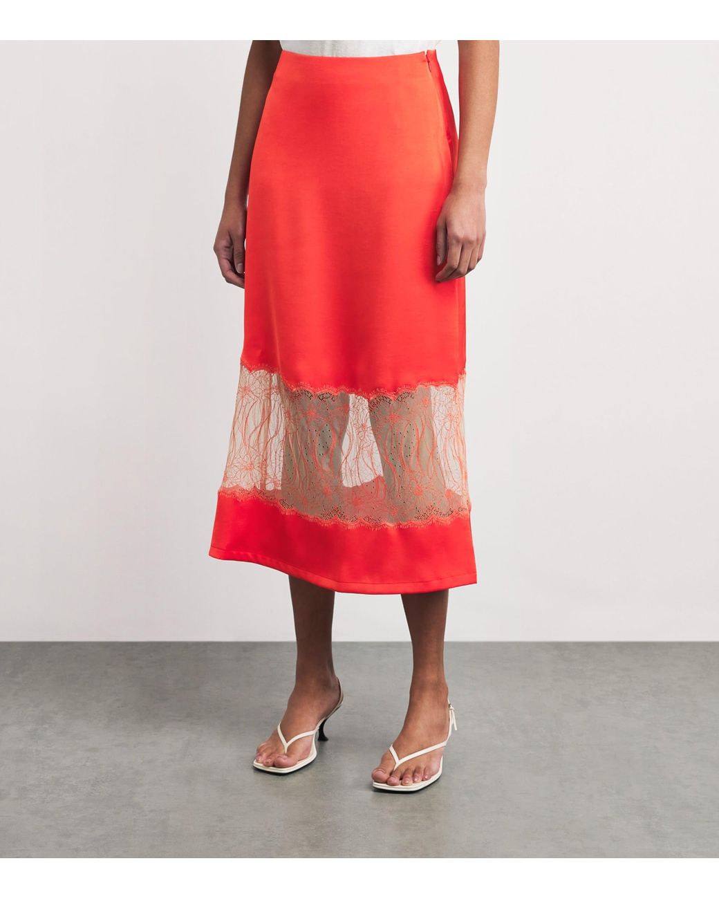 Claudie Pierlot Red Satin Lace Midi Skirt