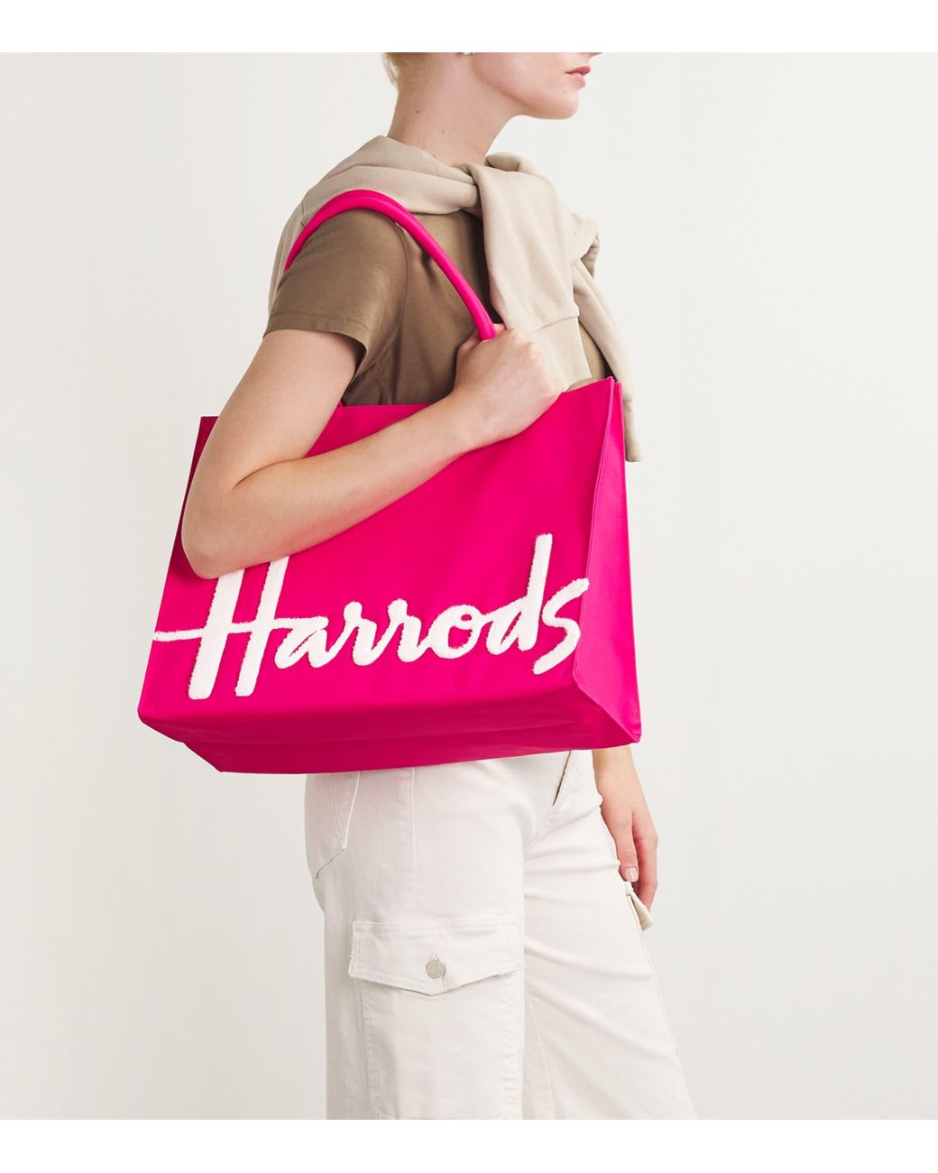 Harrods Pink Large Cotton Logo Tote Bag