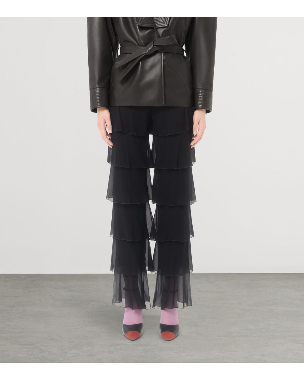 Valentino Black Silk Georgette Ruffled Trousers