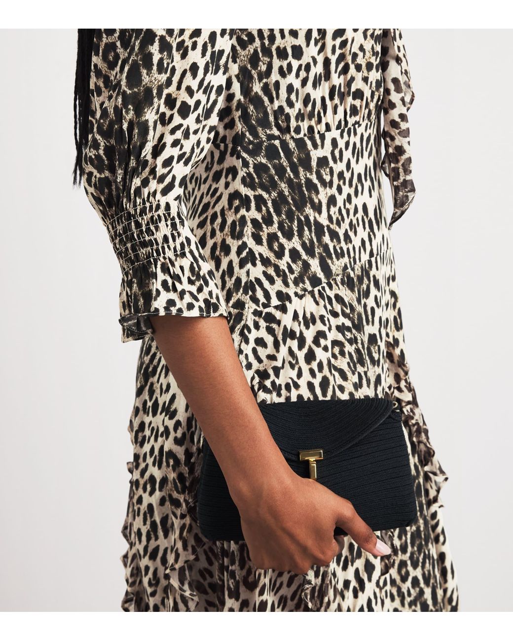 Rixo Gray Crepe Leopard Rosanna Midi Dress