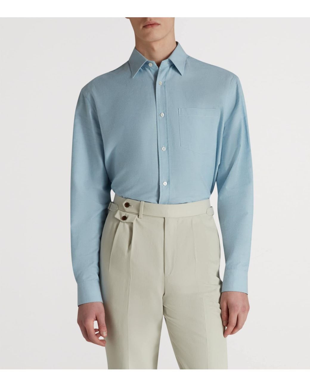 Dunhill Blue Cotton-Cashmere Oxford Shirt for men