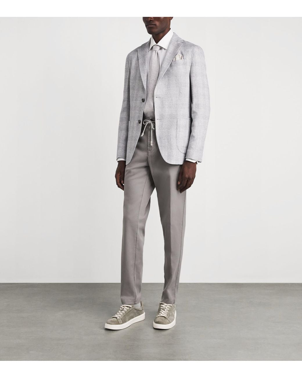 Eleventy Gray Twill Drawstring Pleated Straight Trousers for men