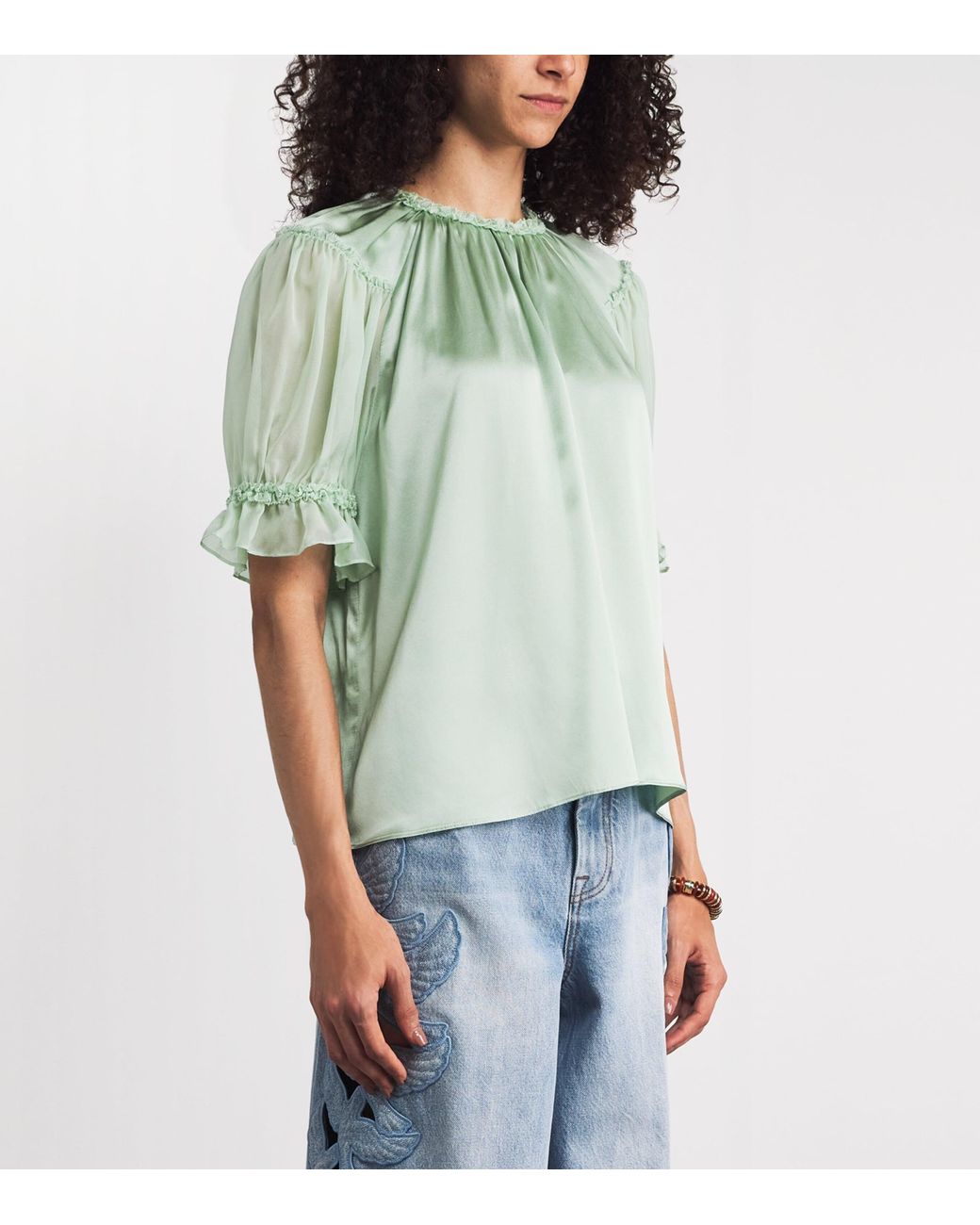 Ulla Johnson Green Silk Alina Blouse