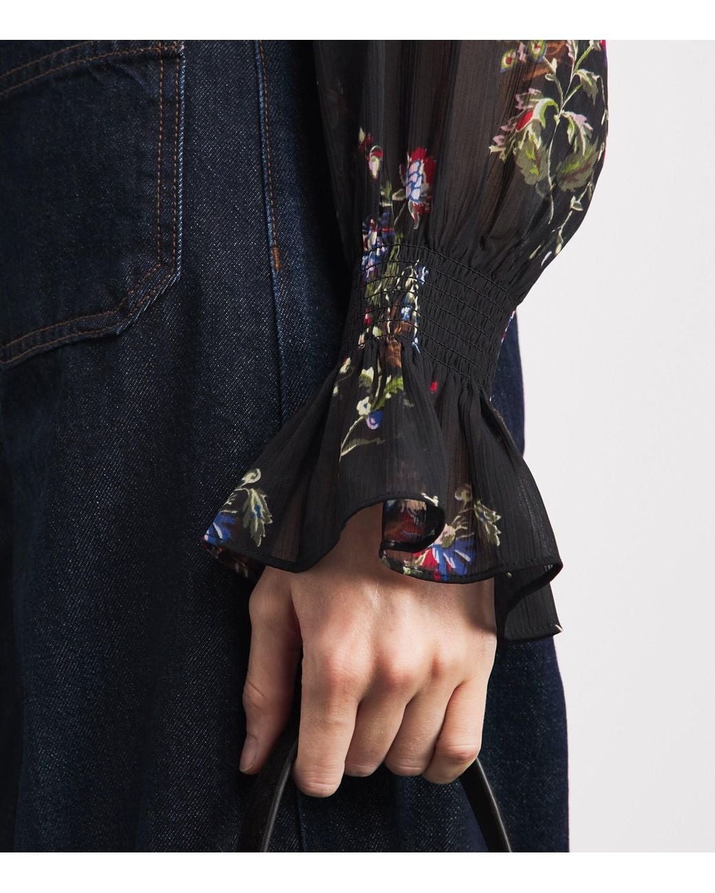 ME+EM Black Georgette Floral Tie-Neck Blouse