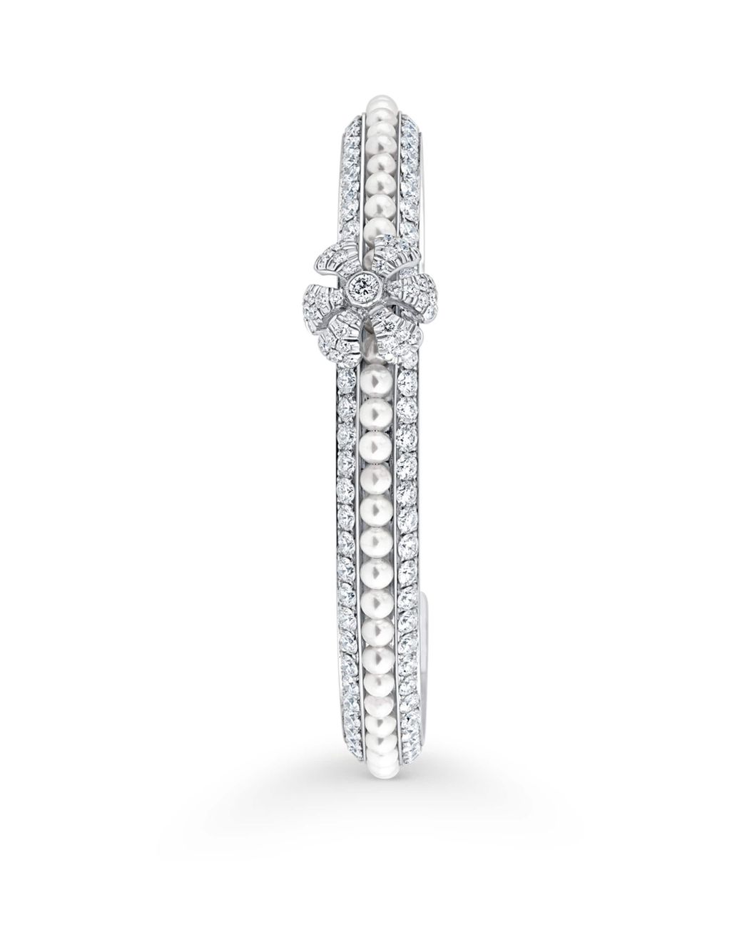 David Morris White Pearl And Diamond Pearl Rose Flower Bangle