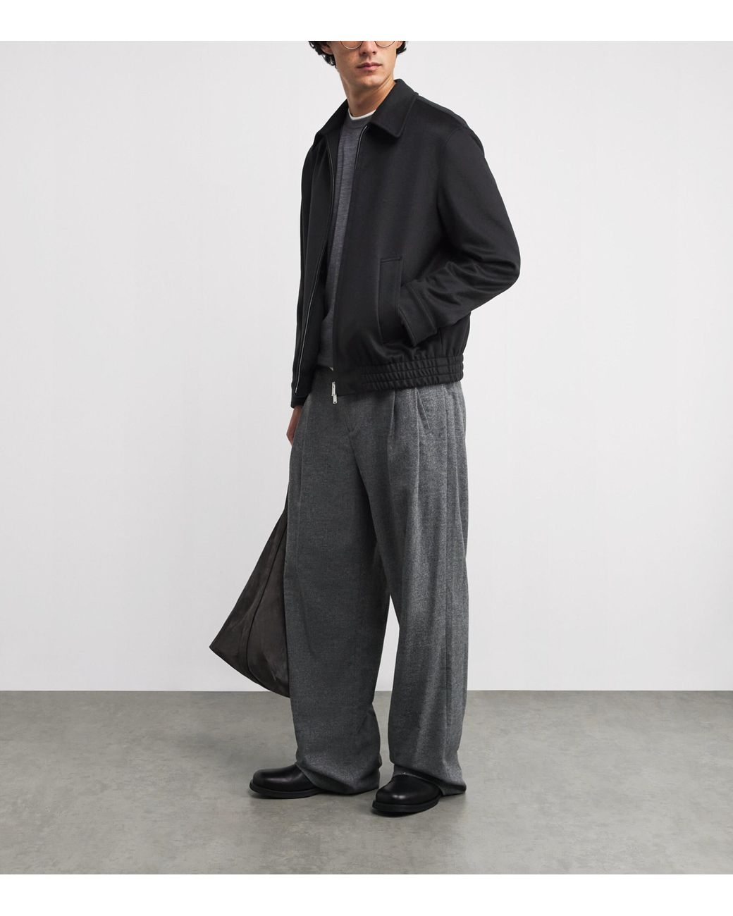 Lardini Black Cashmere-Wool Bomber Jacket for men