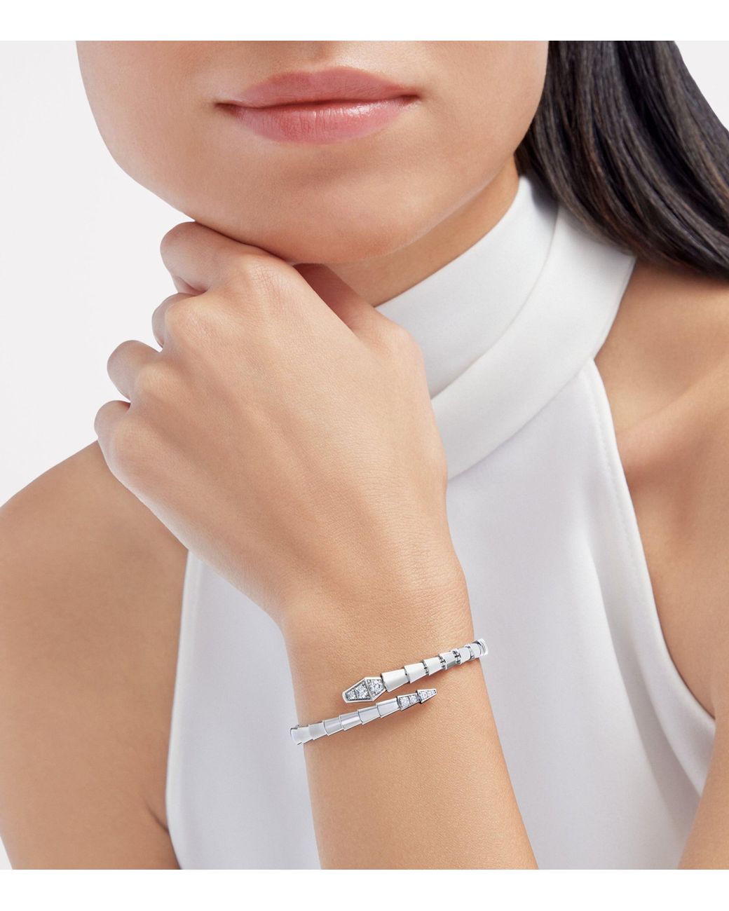 BVLGARI Metallic And Diamond Serpenti Viper Bangle