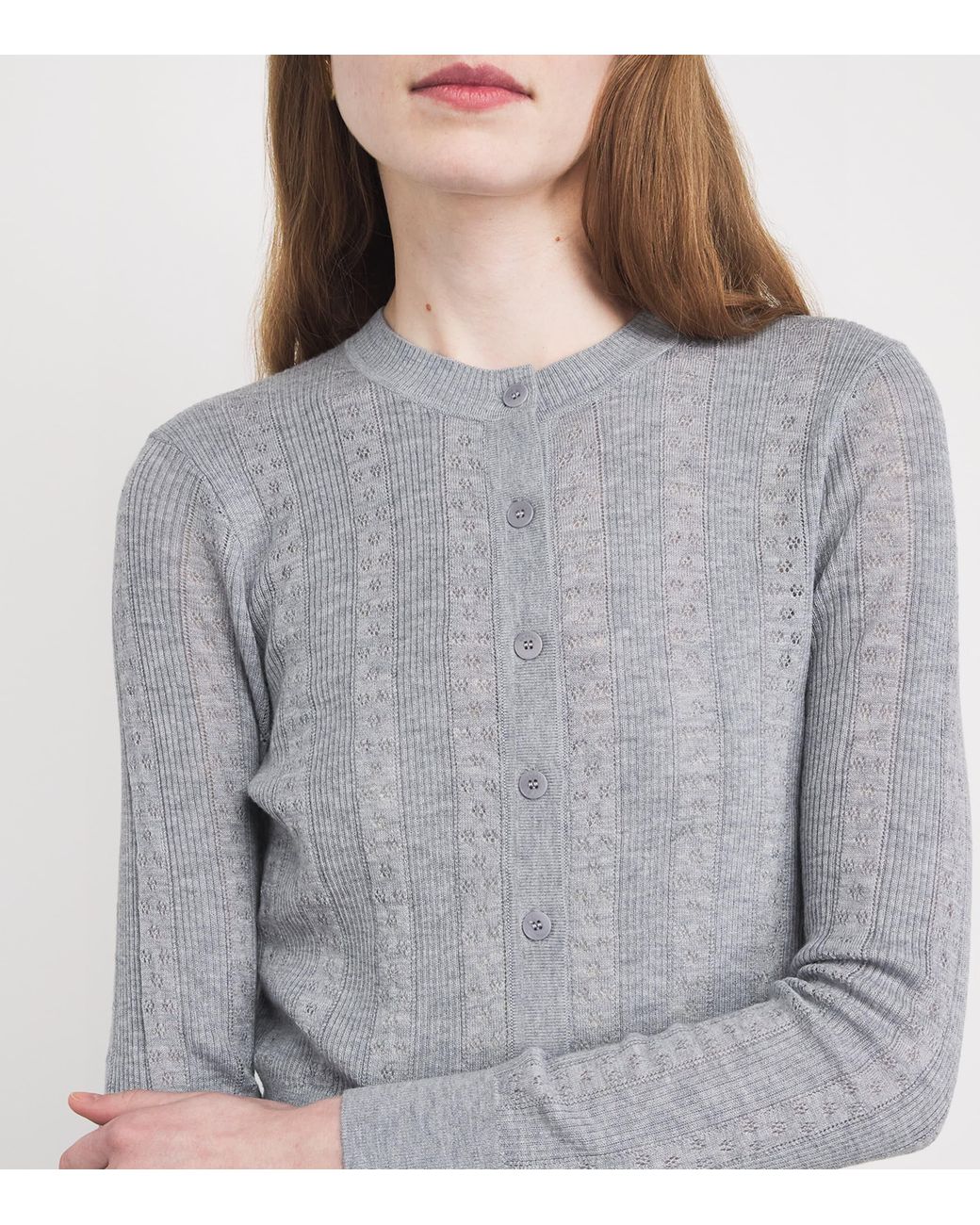 Sandro Gray Wool Pointelle-Knit Cardigan