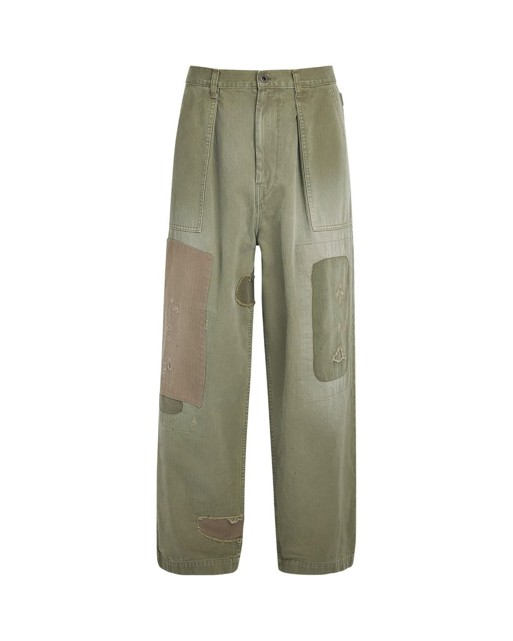 Kapital Green Fatigue Herringbone Baggie Jeans for men