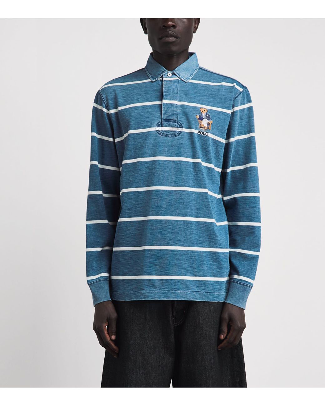 Polo Ralph Lauren Blue Stripe Polo Bear Rugby Shirt for men