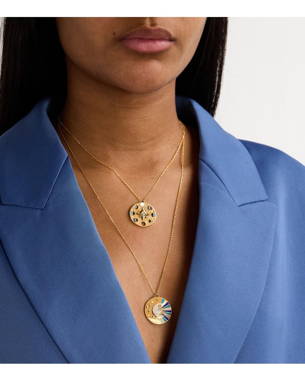 L'Atelier Nawbar Metallic Diamond, Lapis And Moon Phase Necklace