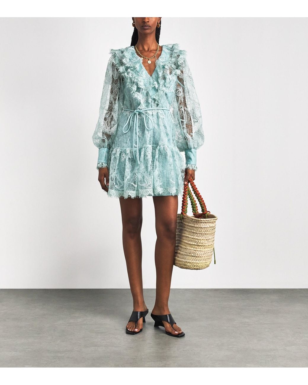 ALÉMAIS Blue Ruffled Lace Winifred Mini Dress