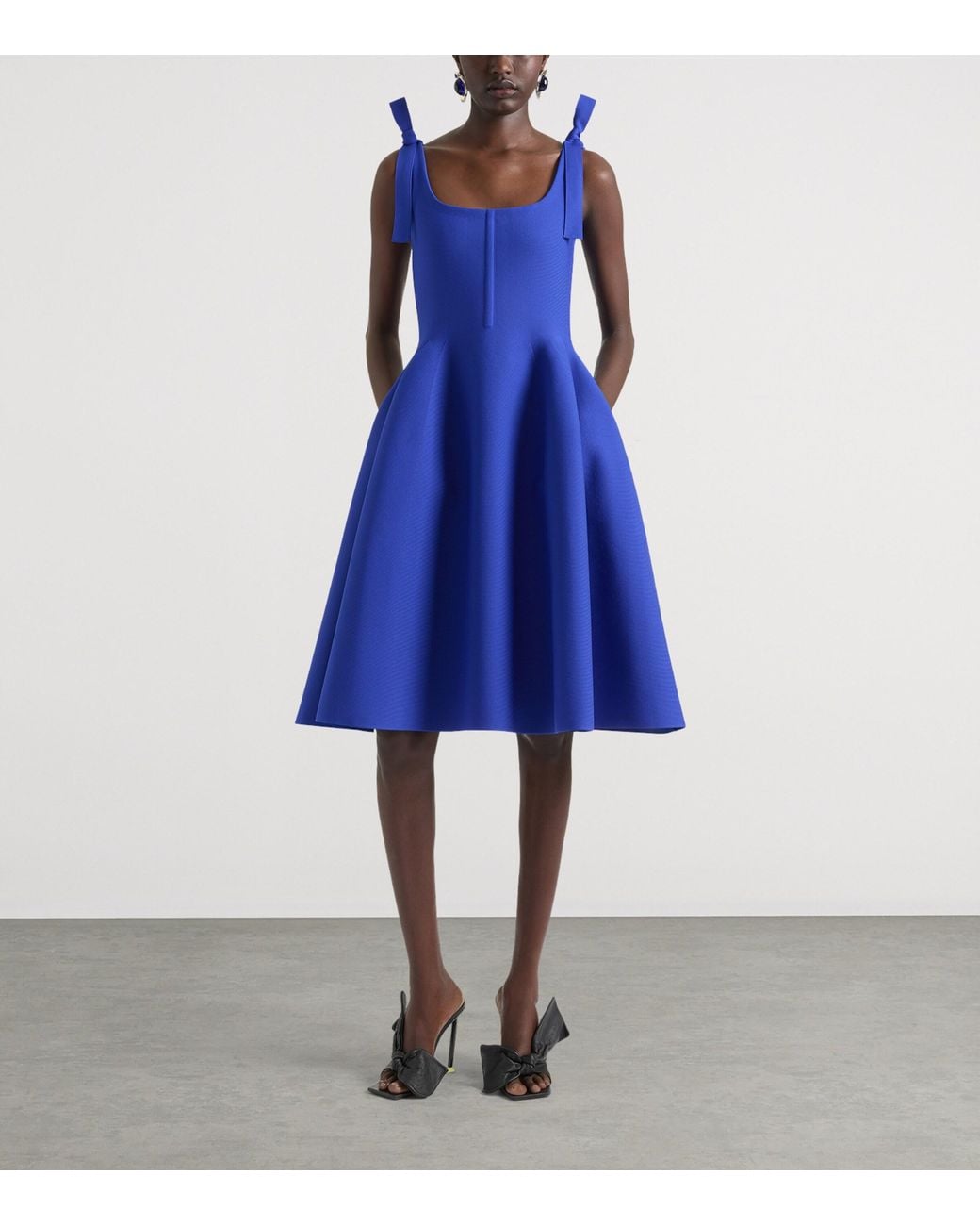 Givenchy Blue Bow-Strap Flared Midi Dress