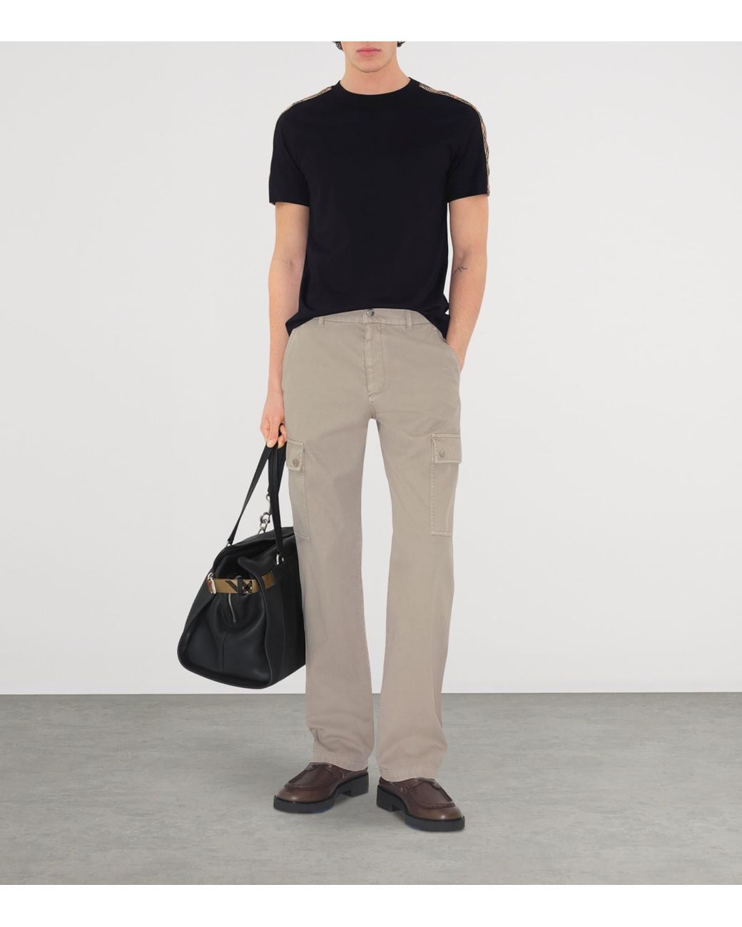 Burberry Black Check-Trim Ekd T-Shirt for men