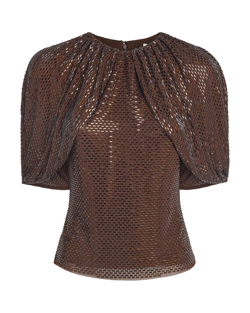 Self-Portrait Brown Embellished Cape-Sleeve Blouse