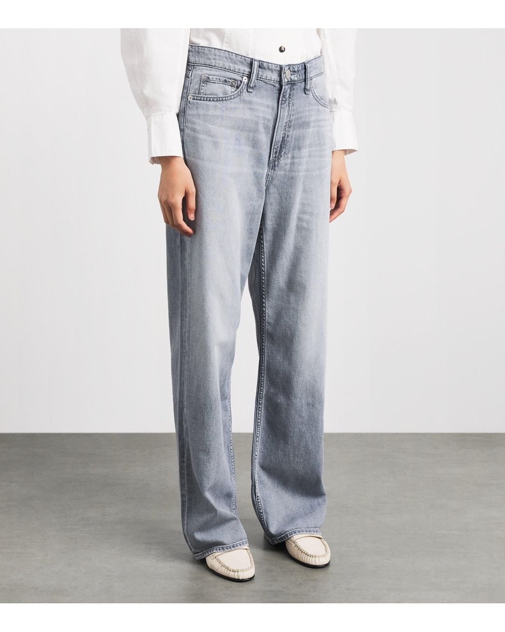Rag & Bone Gray Featherweight Logan Mid-Rise Wide-Leg Jeans