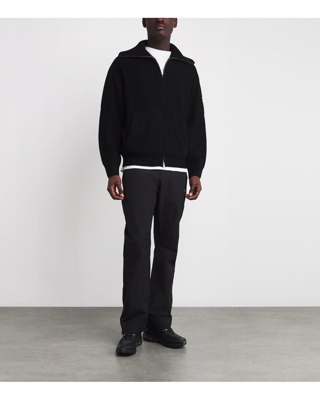 Moose Knuckles Black Wool Ribbed Zip-Up Cardigan for men