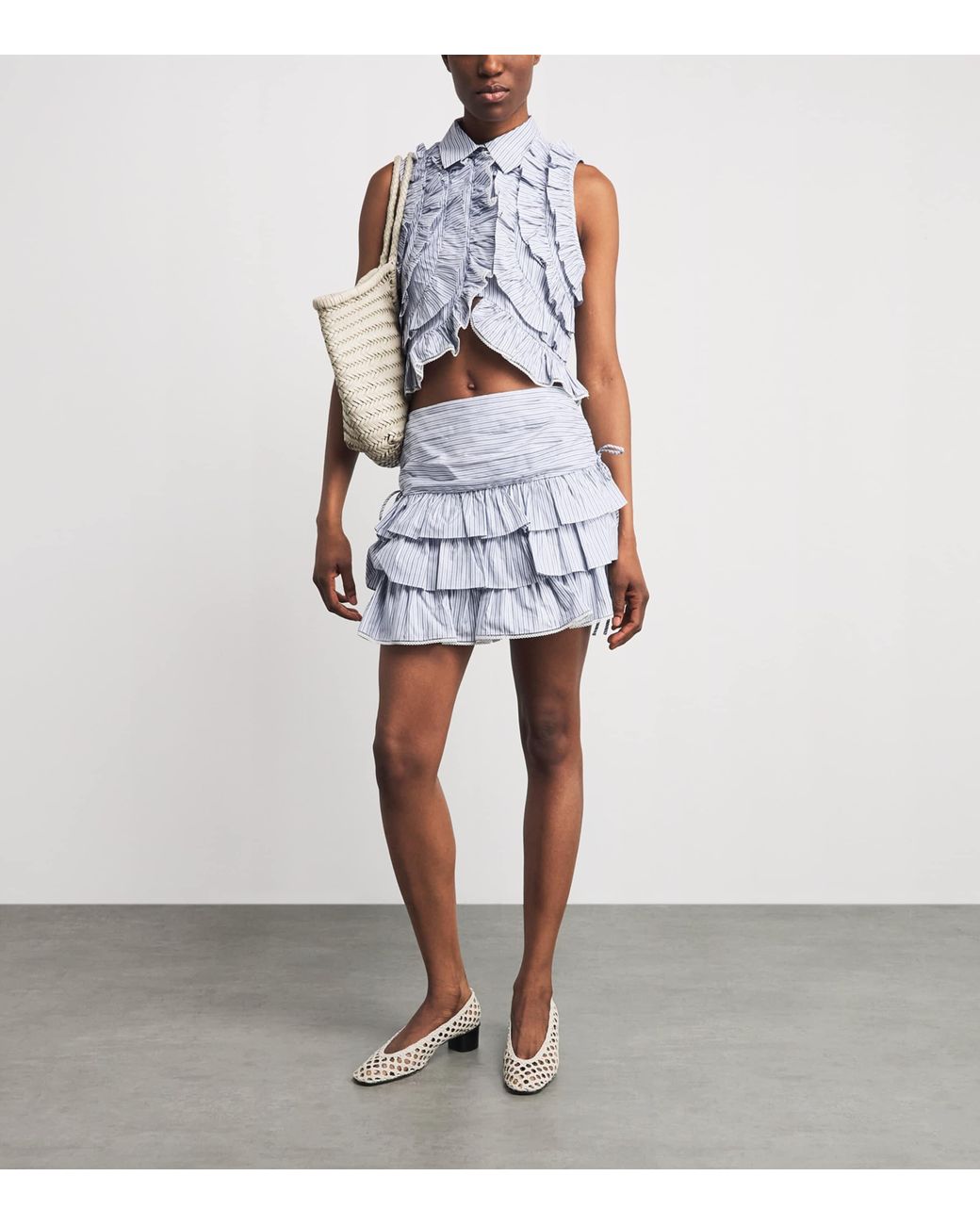 Sandro White Cotton Stripe Mini Skirt