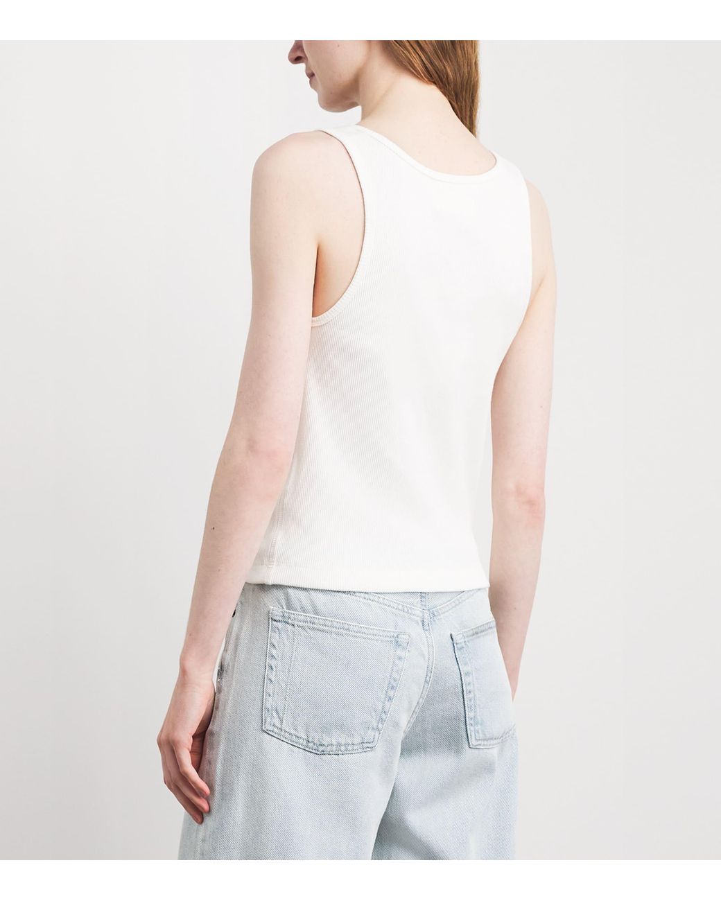 Still Here White Stretch-Cotton Snap Tank Top