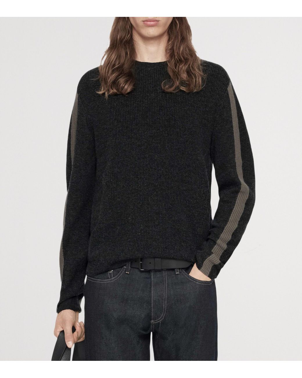 AllSaints Black Merino Wool Hawke Sweater